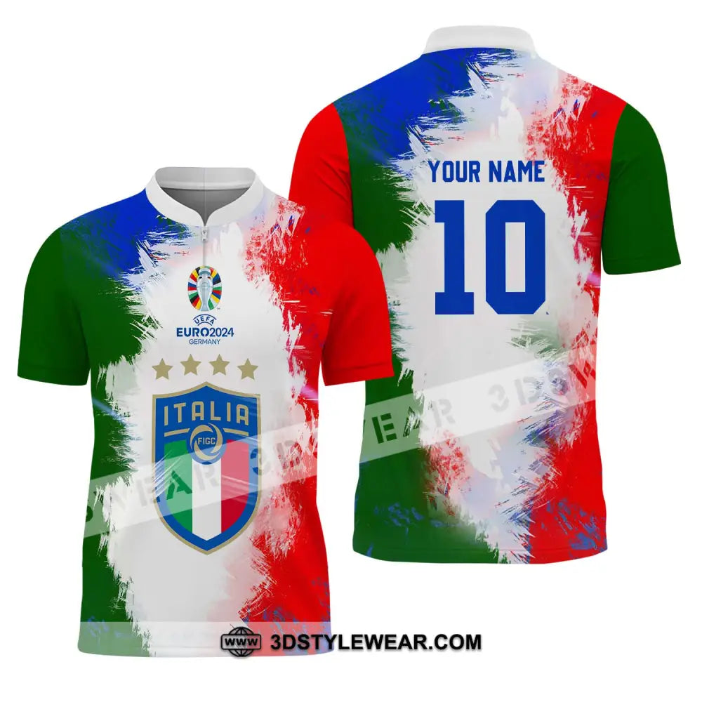 Unisex Shirt - Custom Name And Number Euro 2024 Italia National Team Flag Color Zipper Polo / S