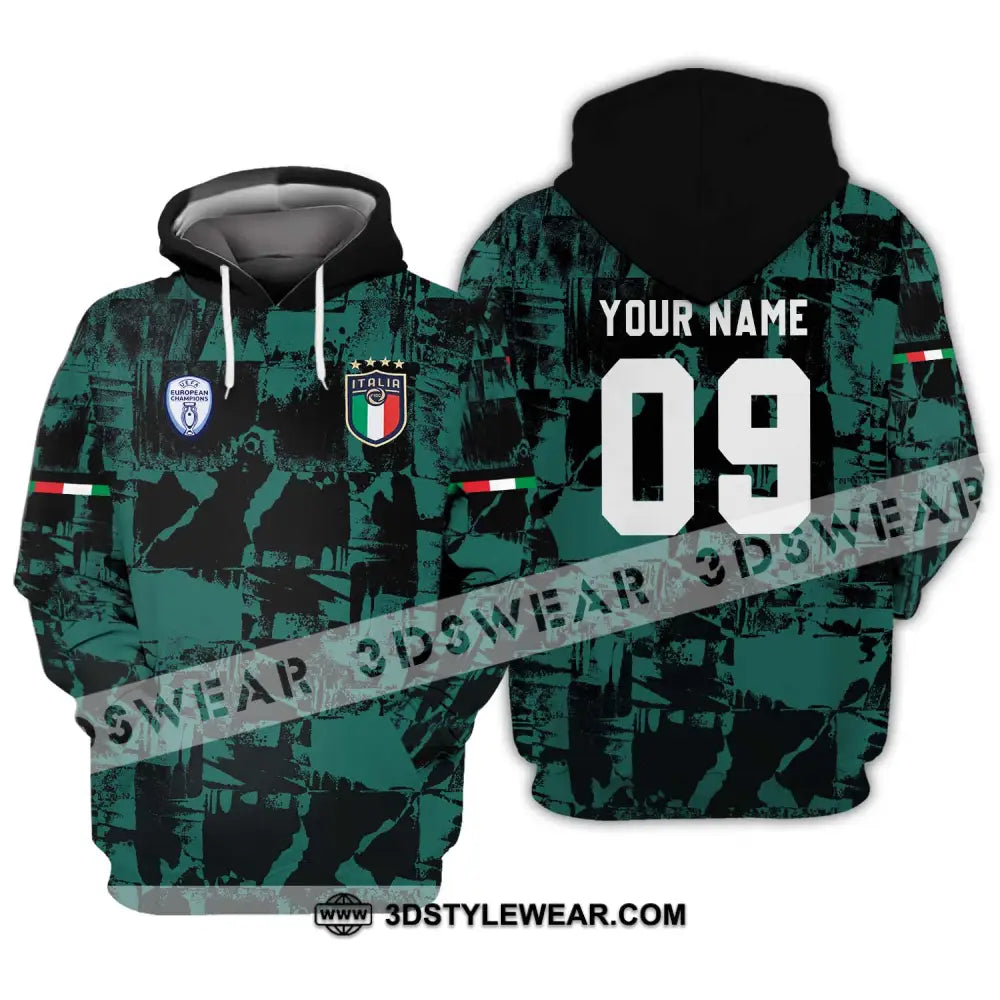 Unisex Shirt - Custom Name And Number Euro 2024 Italy National Team Black Green Hoodie / S T-Shirt