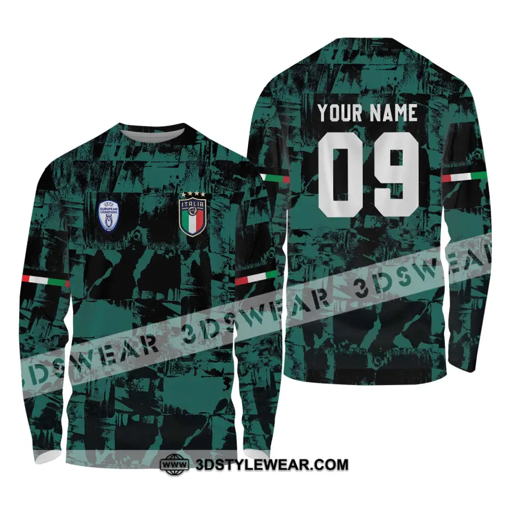 Unisex Shirt - Custom Name And Number Euro 2024 Italy National Team Black Green Long Sleeve / S