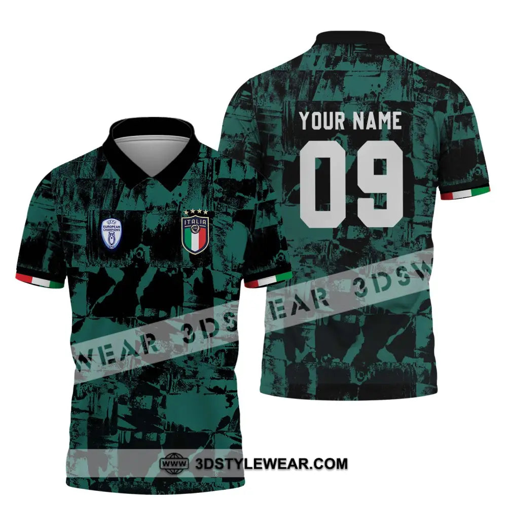 Unisex Shirt - Custom Name And Number Euro 2024 Italy National Team Black Green Polo / S T-Shirt