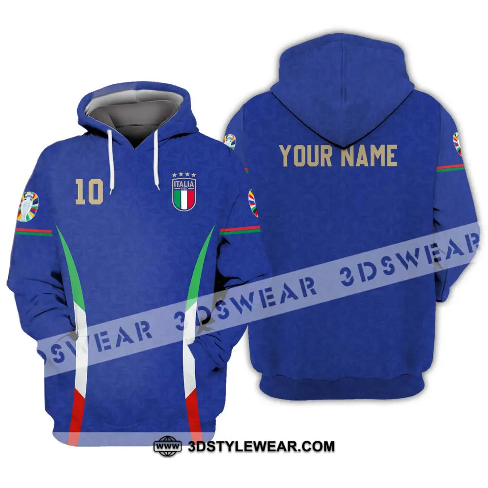 Unisex Shirt - Custom Name And Number Euro 2024 Italy National Team Blue Hoodie / S T-Shirt