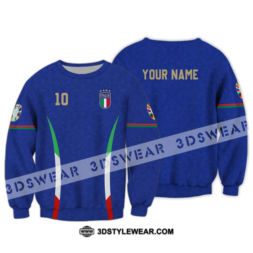 Unisex Shirt - Custom Name And Number Euro 2024 Italy National Team Blue Long Sleeve / S T-Shirt