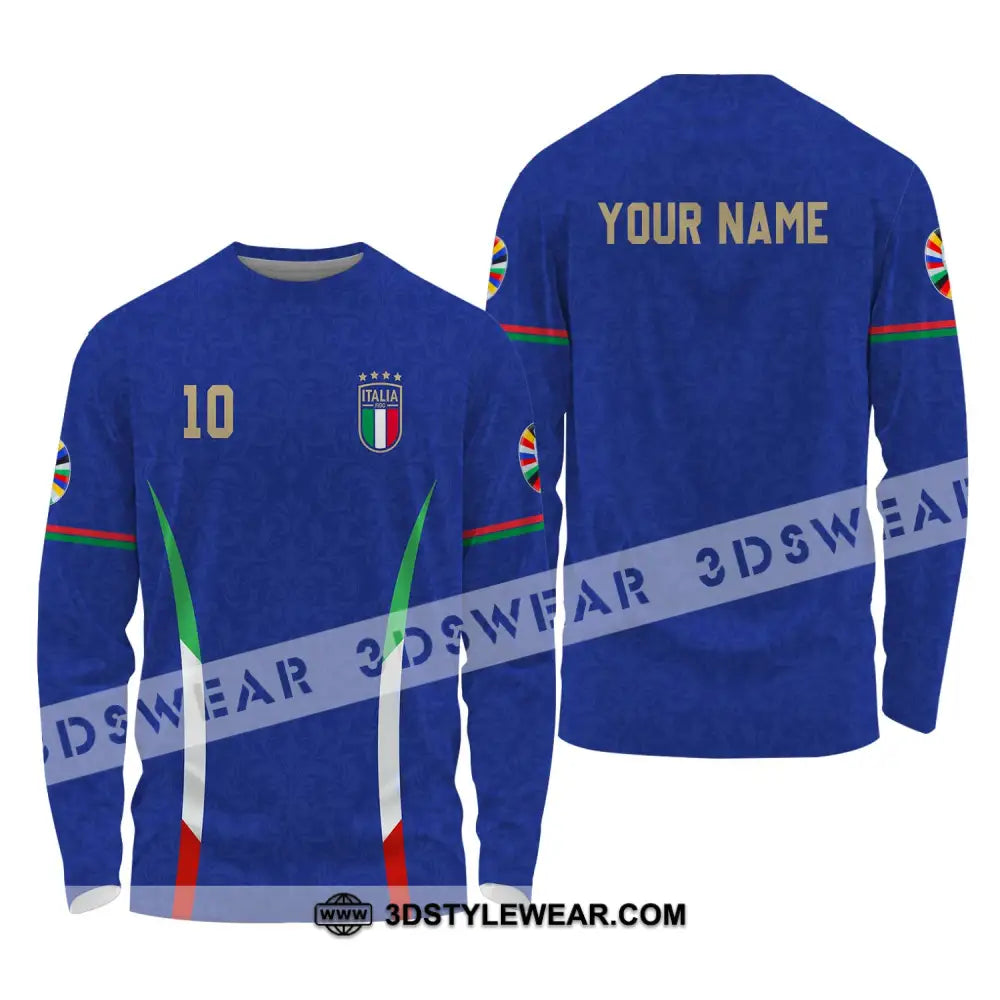 Unisex Shirt - Custom Name And Number Euro 2024 Italy National Team Blue Long Sleeve / S T-Shirt