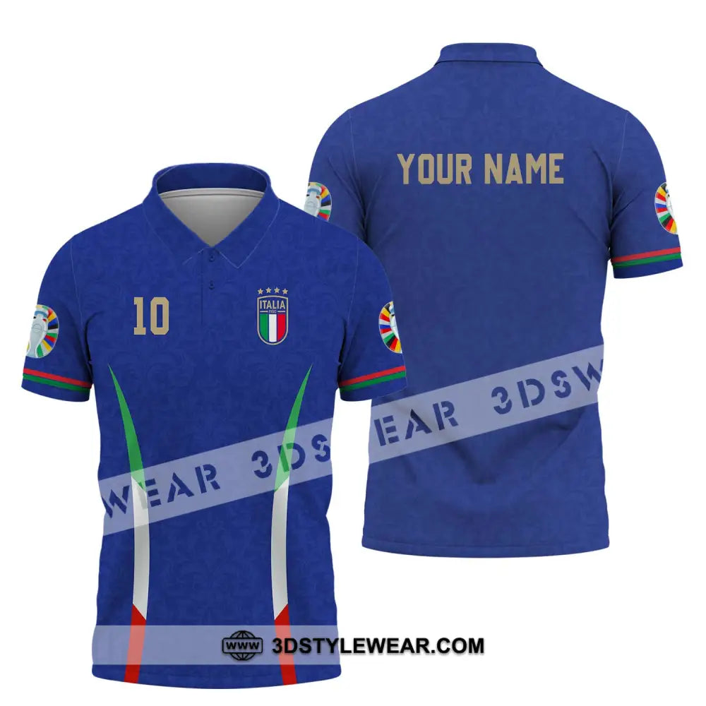 Unisex Shirt - Custom Name And Number Euro 2024 Italy National Team Blue Polo / S T-Shirt