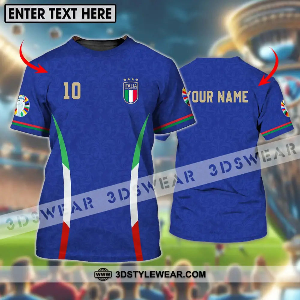 Unisex Shirt - Custom Name And Number Euro 2024 Italy National Team Blue T-Shirt