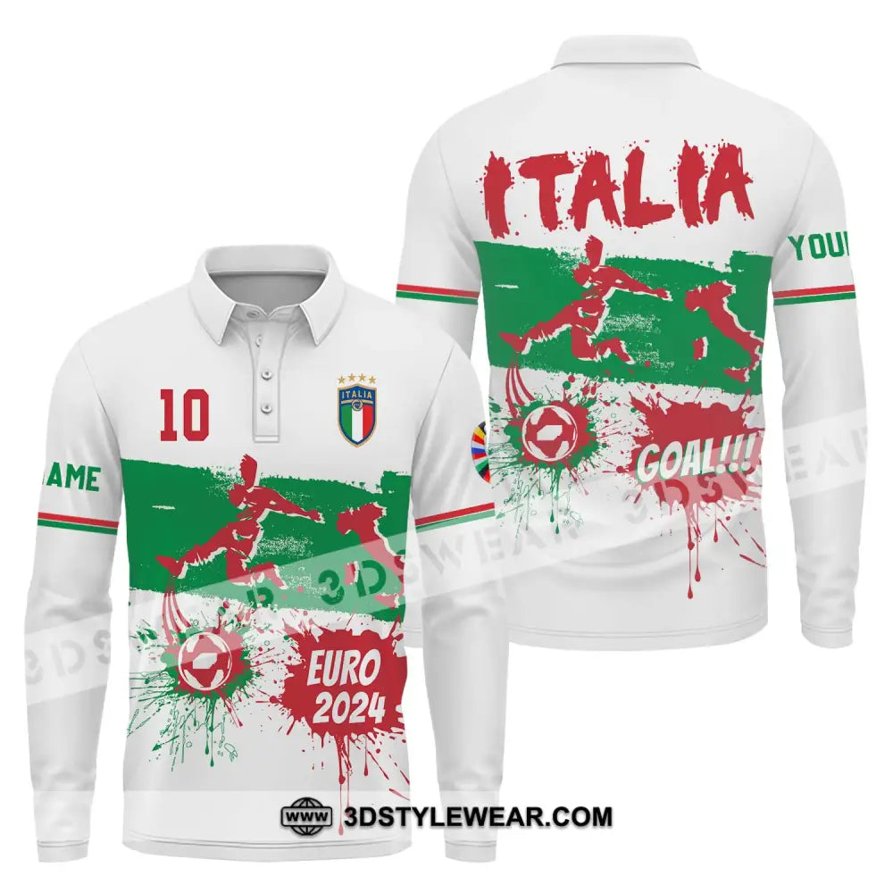 Unisex Shirt - Custom Name And Number Euro 2024 Italy National Team Goal! Long Sleeve Polo / S