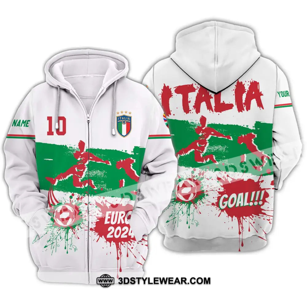 Unisex Shirt - Custom Name And Number Euro 2024 Italy National Team Goal! Zipper Hoodie / S T-Shirt