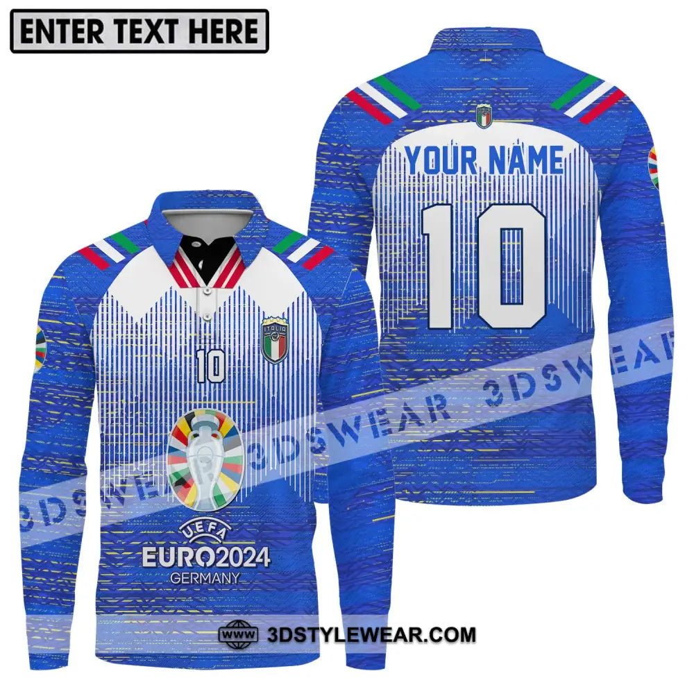 Unisex Shirt - Custom Name And Number Euro 2024 Italy National Team Long Sleeve Polo / S T-Shirt