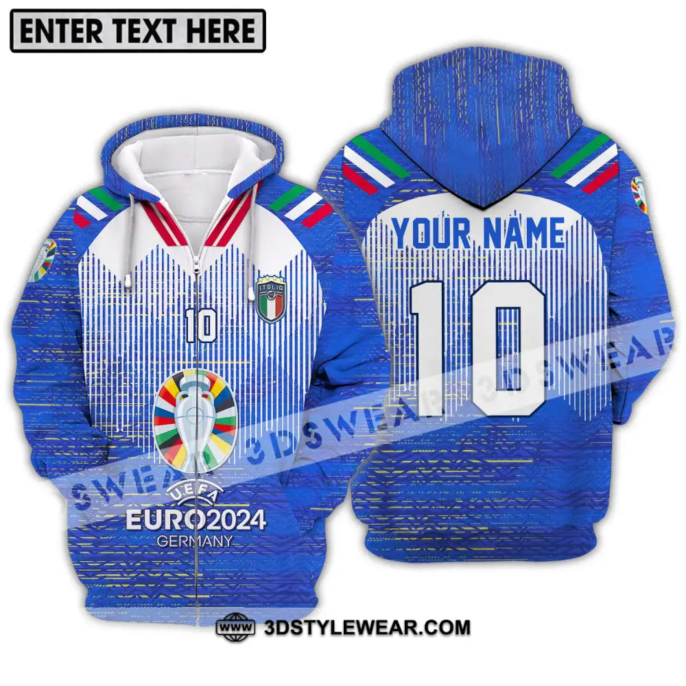 Unisex Shirt - Custom Name And Number Euro 2024 Italy National Team Zipper Hoodie / S T-Shirt