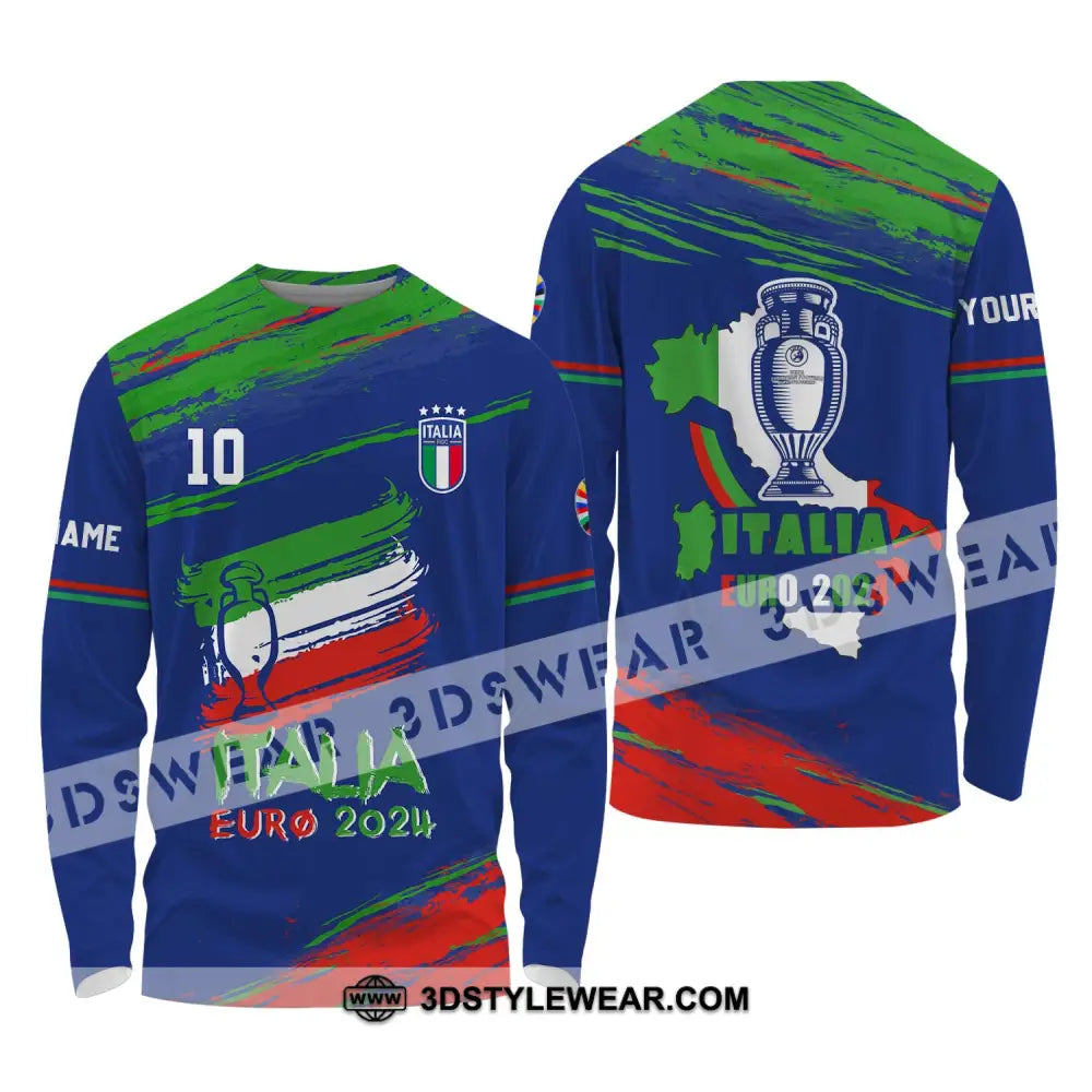 Unisex Shirt - Custom Name And Number Euro 2024 Italy Team Cup Long Sleeve / S T-Shirt