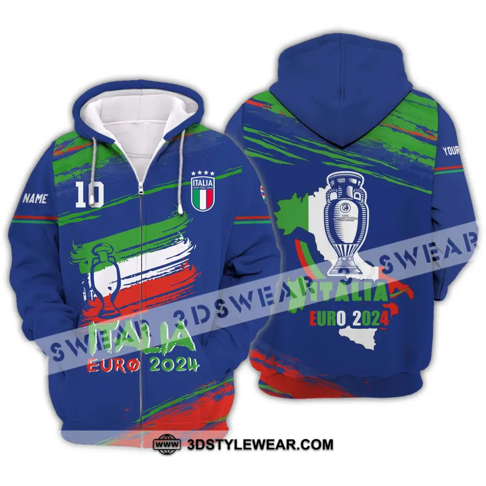 Unisex Shirt - Custom Name And Number Euro 2024 Italy Team Cup Zipper Hoodie / S T-Shirt