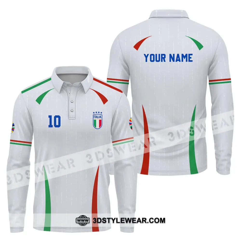 Unisex Shirt - Custom Name And Number Euro 2024 Italy Team Long Sleeve Polo / S T-Shirt