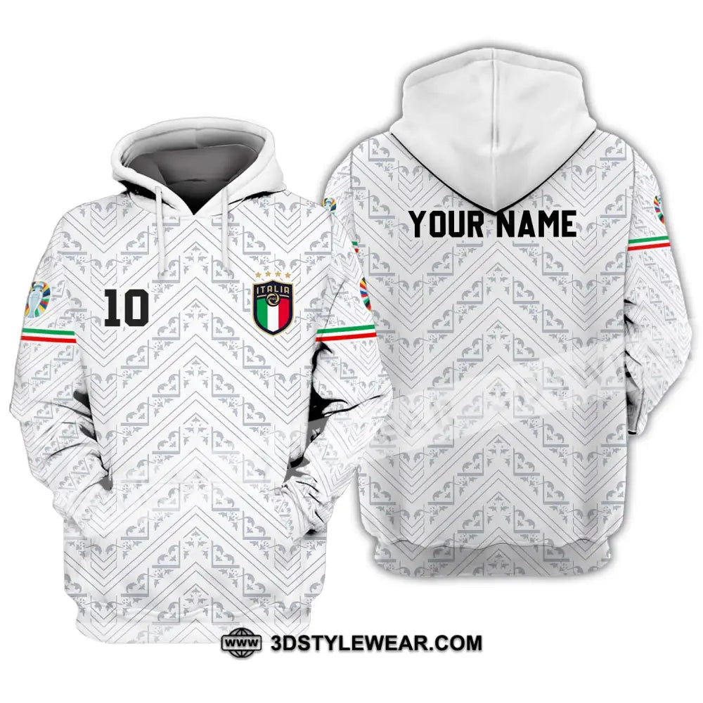 Unisex Shirt - Custom Name And Number Euro 2024 Italy White Line Hoodie / S T-Shirt