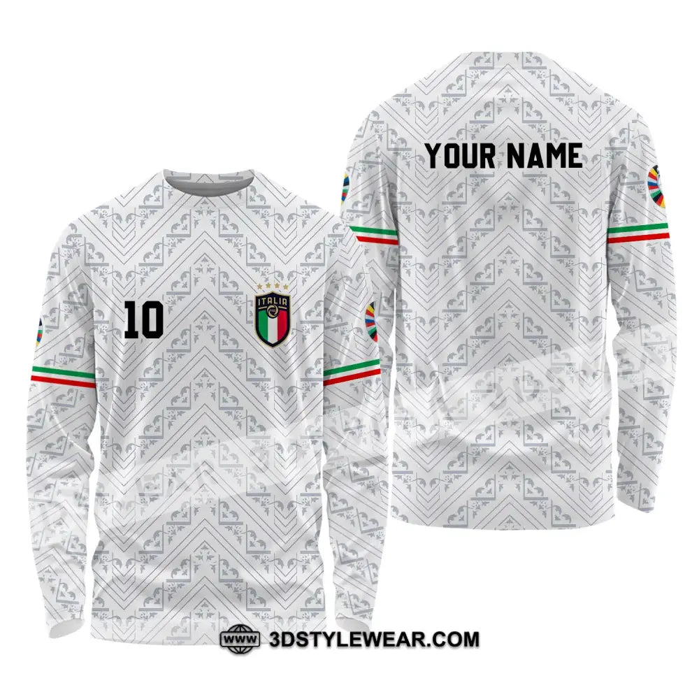 Unisex Shirt - Custom Name And Number Euro 2024 Italy White Line Long Sleeve / S T-Shirt