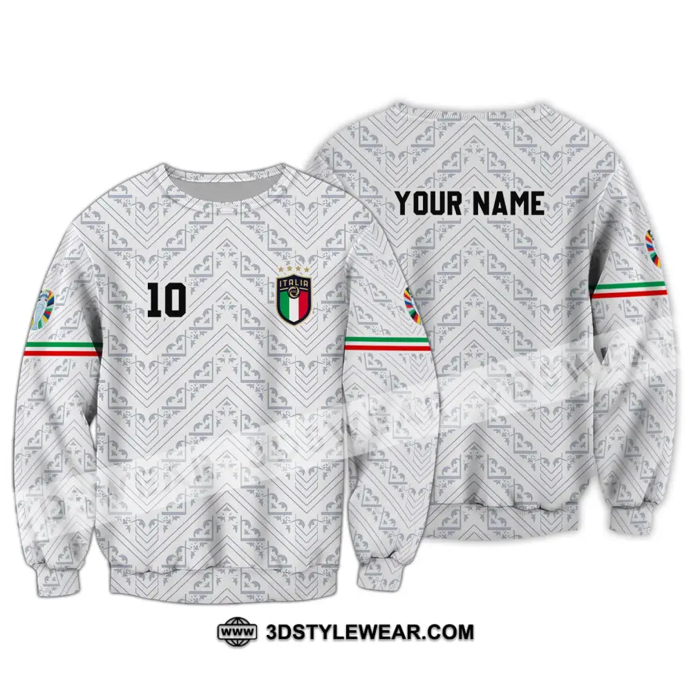 Unisex Shirt - Custom Name And Number Euro 2024 Italy White Line Long Sleeve / S T-Shirt