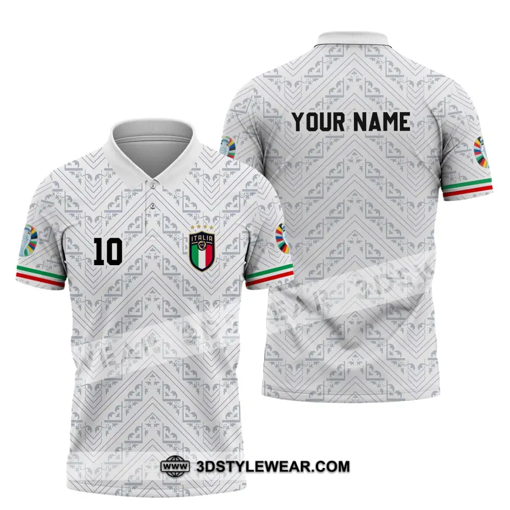 Unisex Shirt - Custom Name And Number Euro 2024 Italy White Line Polo / S T-Shirt