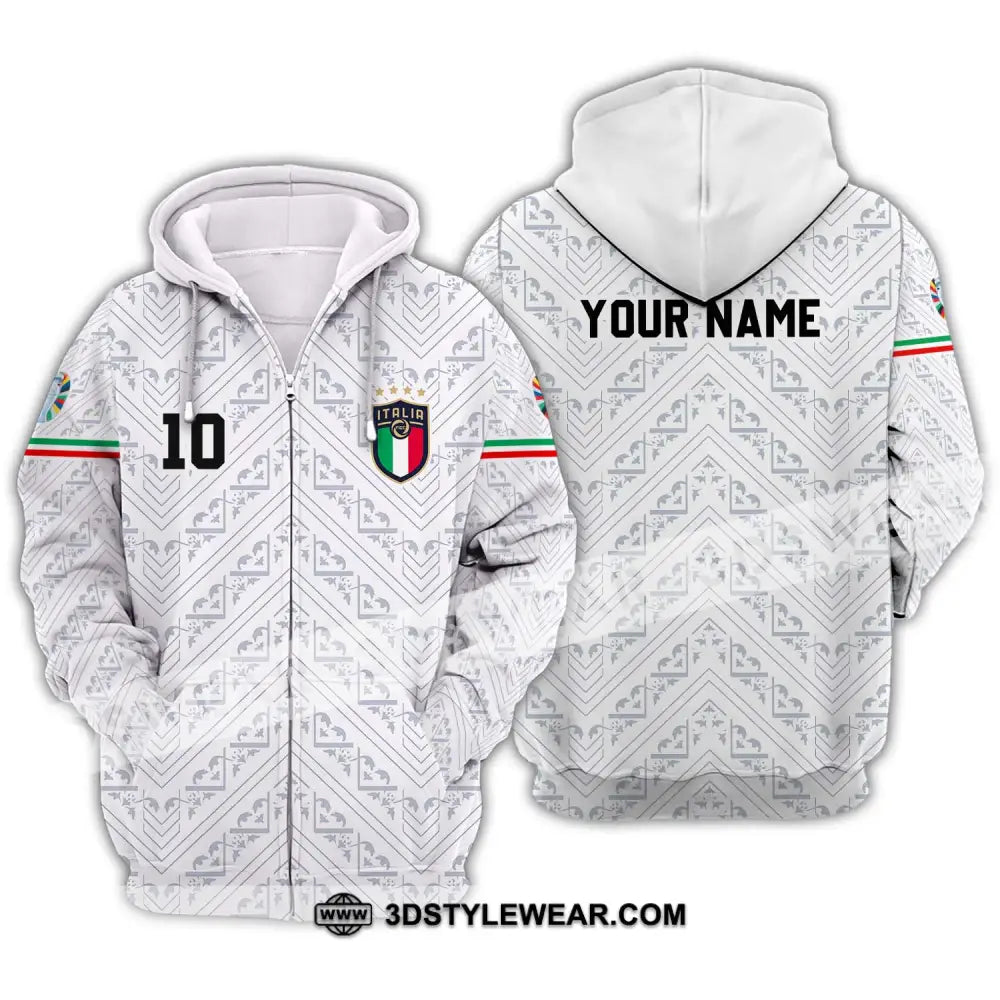 Unisex Shirt - Custom Name And Number Euro 2024 Italy White Line Zipper Hoodie / S T-Shirt