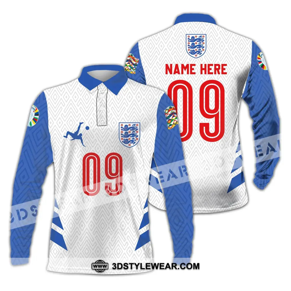 Unisex Shirt - Custom Name And Number Euro 2024 Logo England Team Long Sleeve Polo / S T-Shirt