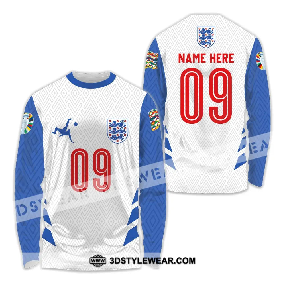 Unisex Shirt - Custom Name And Number Euro 2024 Logo England Team Long Sleeve / S T-Shirt