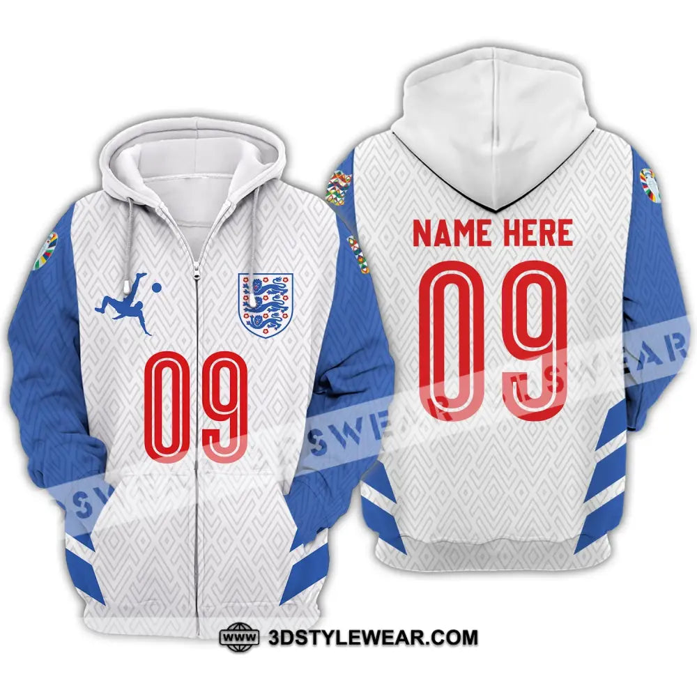 Unisex Shirt - Custom Name And Number Euro 2024 Logo England Team Zipper Hoodie / S T-Shirt