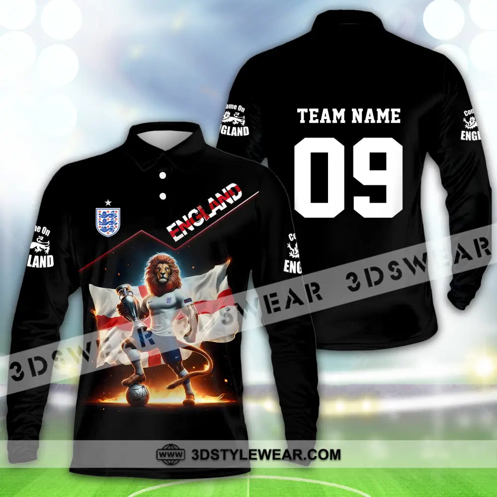 Unisex Shirt - Custom Name And Number Euro 2024 National Team England Lion Flag Long Sleeve Polo /