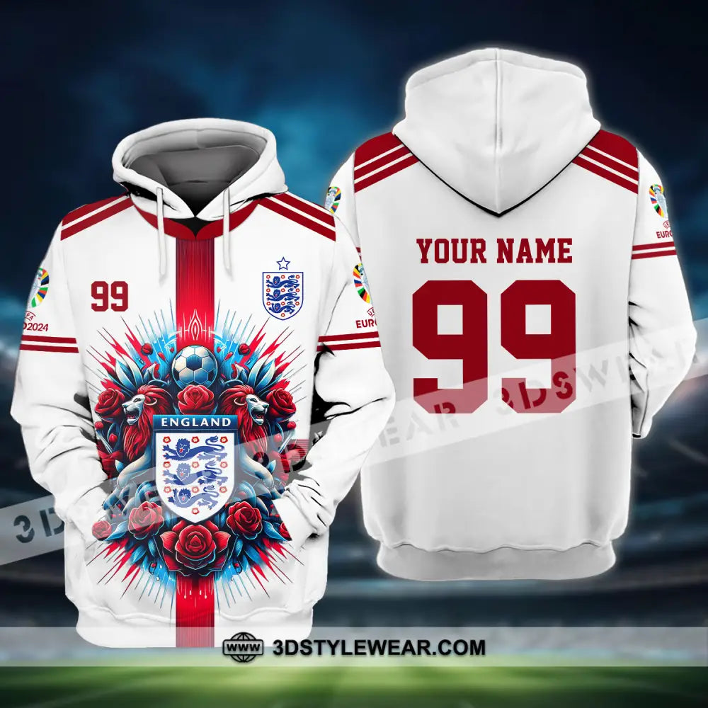 Unisex Shirt - Custom Name And Number Euro 2024 National Team England White Red Hoodie / S T-Shirt