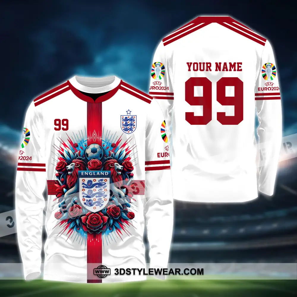 Unisex Shirt - Custom Name And Number Euro 2024 National Team England White Red Long Sleeve / S