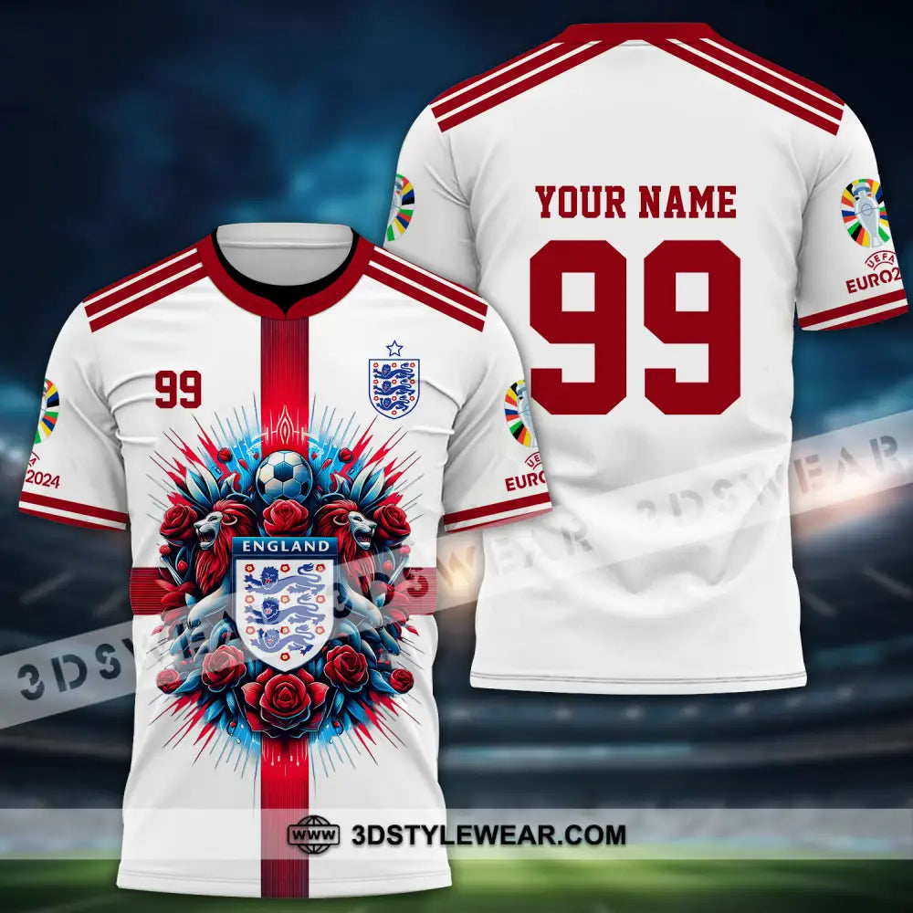 Unisex Shirt - Custom Name And Number Euro 2024 National Team England White Red T-Shirt / S T-Shirt