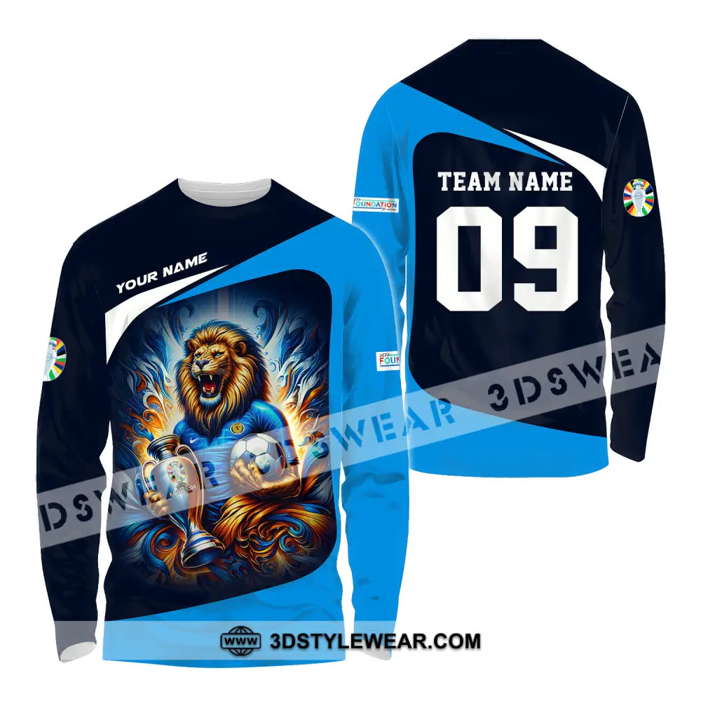 Unisex Shirt - Custom Name And Number Euro 2024 National Team Lion Holding Cup Ball Scotland Long