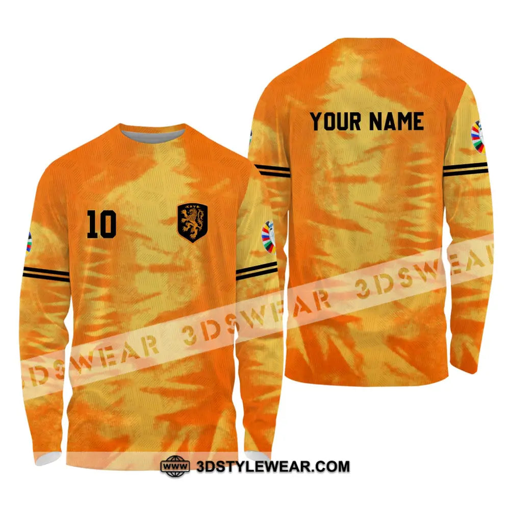 Unisex Shirt - Custom Name And Number Euro 2024 Orange Netherlands Long Sleeve / S T-Shirt