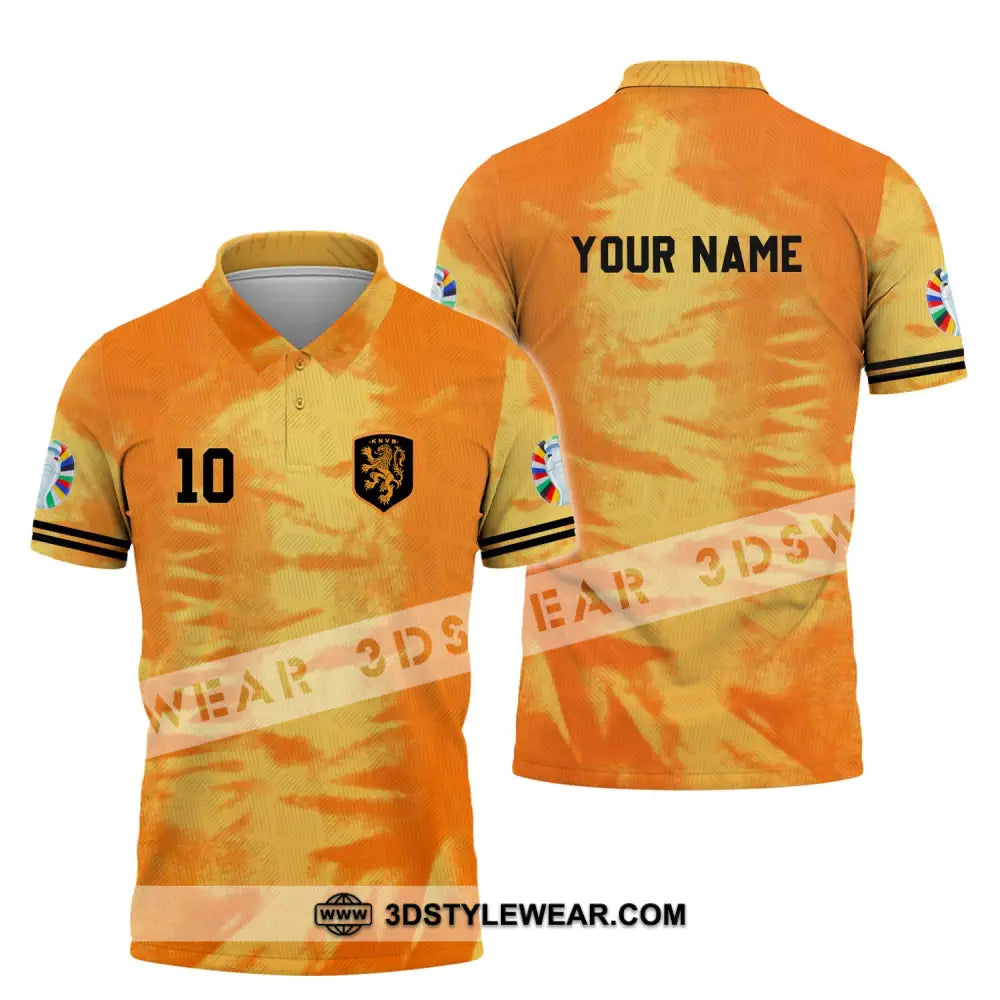 Unisex Shirt - Custom Name And Number Euro 2024 Orange Netherlands Polo / S T-Shirt