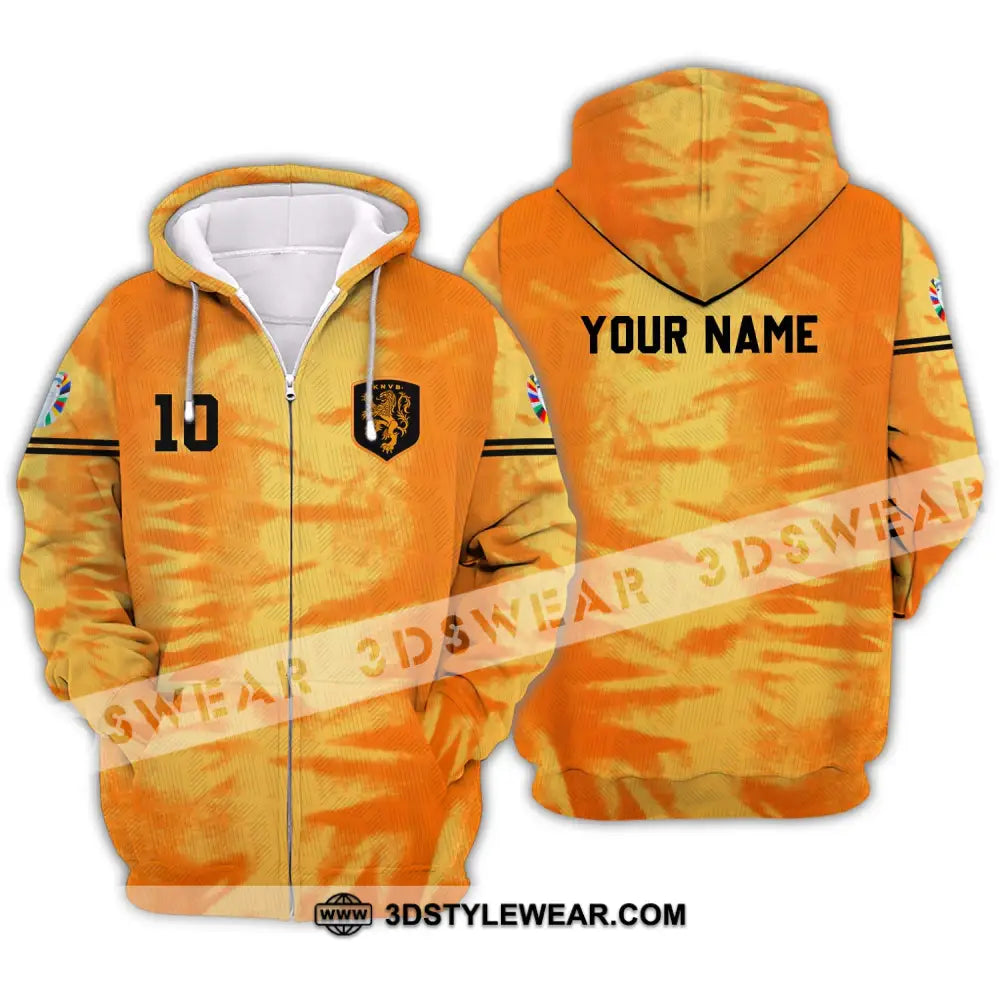 Unisex Shirt - Custom Name And Number Euro 2024 Orange Netherlands Zipper Hoodie / S T-Shirt