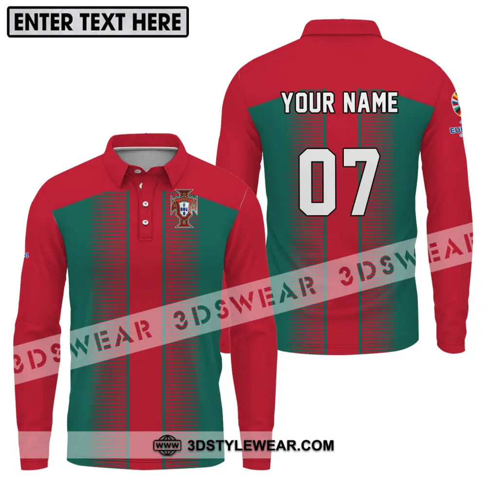 Unisex Shirt - Custom Name And Number Euro 2024 Portugal National Team Long Sleeve Polo / S T-Shirt