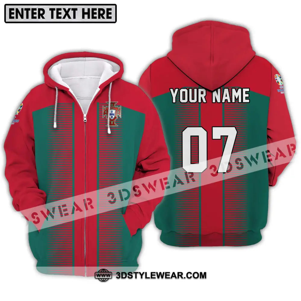 Unisex Shirt - Custom Name And Number Euro 2024 Portugal National Team Zipper Hoodie / S T-Shirt