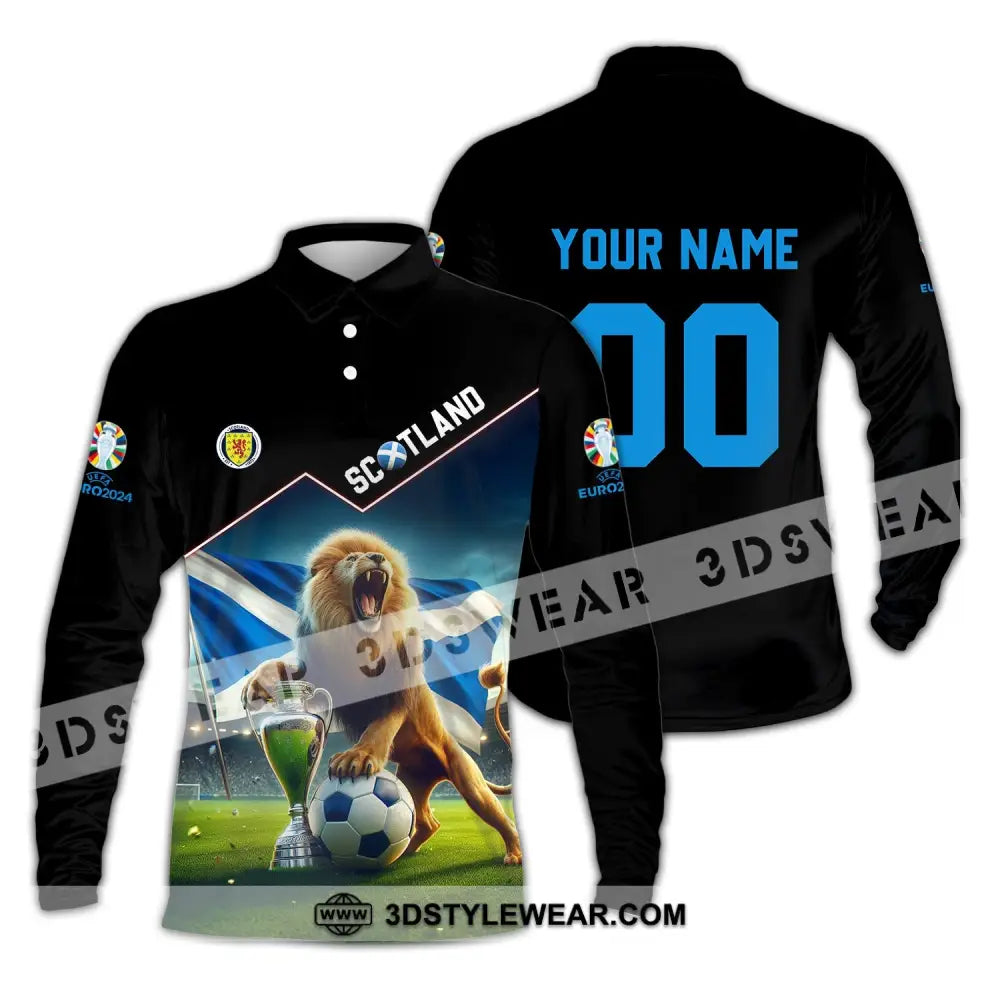 Unisex Shirt - Custom Name And Number Euro 2024 Scotland Team Lover Lion Long Sleeve Polo / S