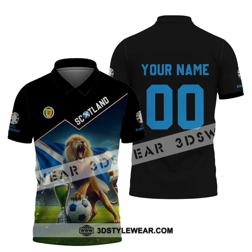 Unisex Shirt - Custom Name And Number Euro 2024 Scotland Team Lover Lion Polo / S T-Shirt