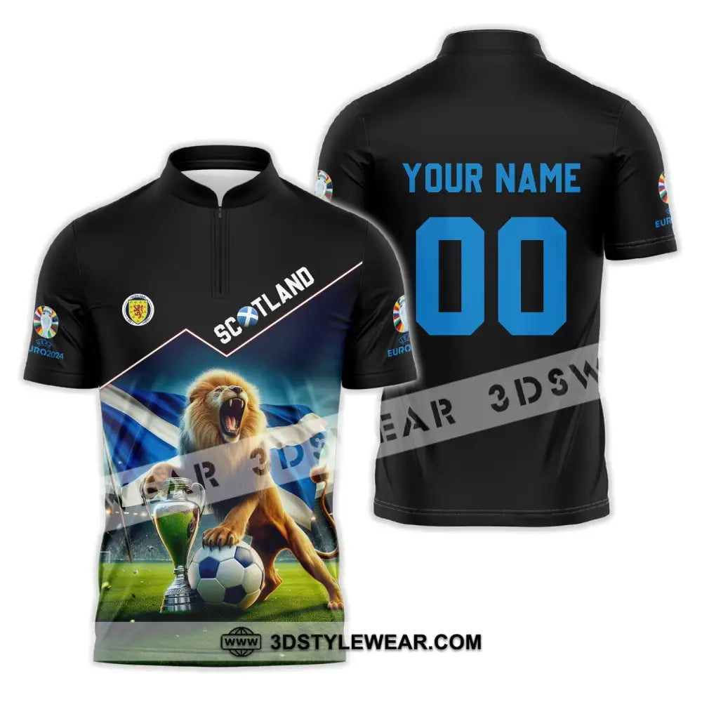 Unisex Shirt - Custom Name And Number Euro 2024 Scotland Team Lover Lion Zipper Polo / S T-Shirt