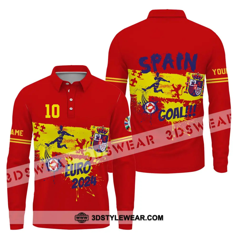 Unisex Shirt - Custom Name And Number Euro 2024 Spain Goal! Long Sleeve Polo / S T-Shirt