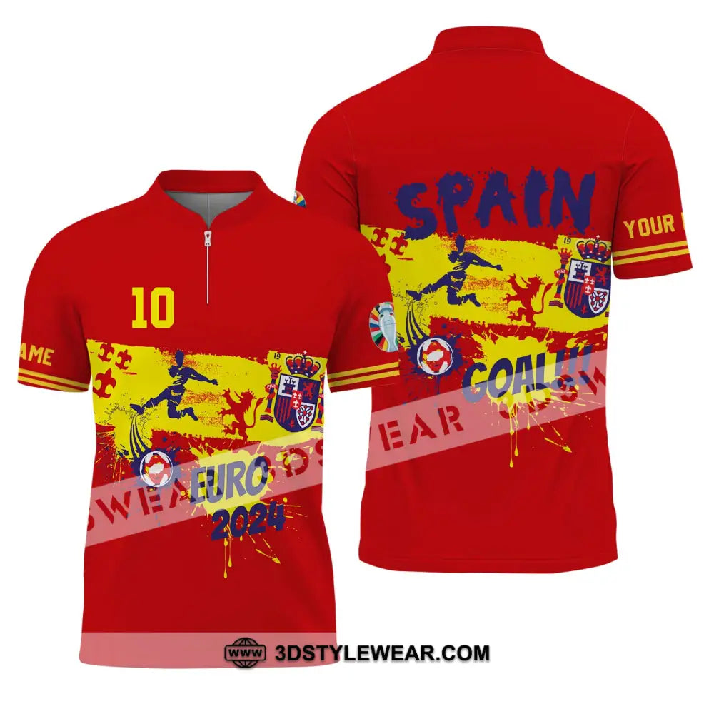 Unisex Shirt - Custom Name And Number Euro 2024 Spain Goal! Zipper Polo / S T-Shirt