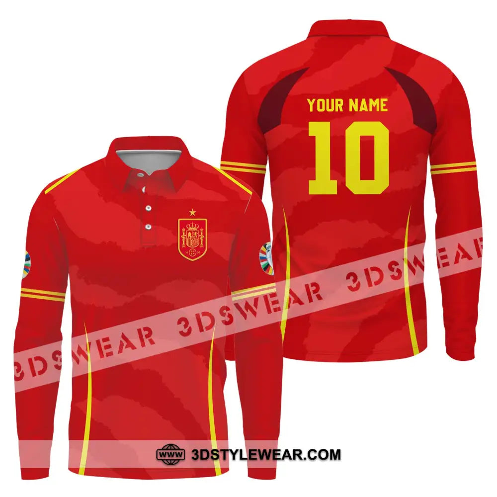 Unisex Shirt - Custom Name And Number European Champions 2024 Red Long Sleeve Polo / S T-Shirt