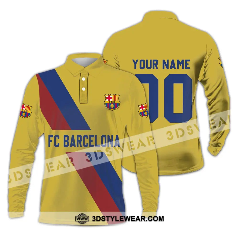 Unisex Shirt - Custom Name And Number Fc Blaugrana Lover Long Sleeve Polo / S T-Shirt