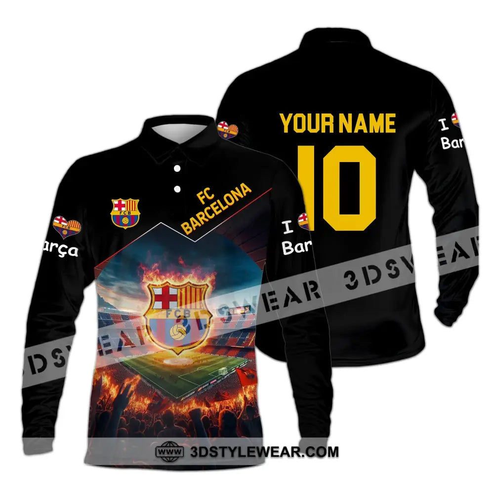 Unisex Shirt - Custom Name And Number Fc Blaugrana Lover Long Sleeve Polo / S T-Shirt