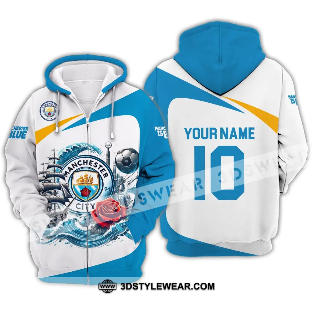 Unisex Shirt - Custom Name And Number Fc The Sky Blues Lover Zipper Hoodie / S T-Shirt