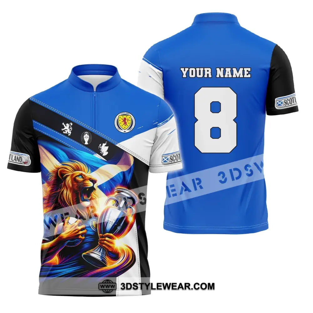 Unisex Shirt Custom Name And Number Football Scotland Polo Long Sleeve Euro 2024 Zipper / S T-Shirt