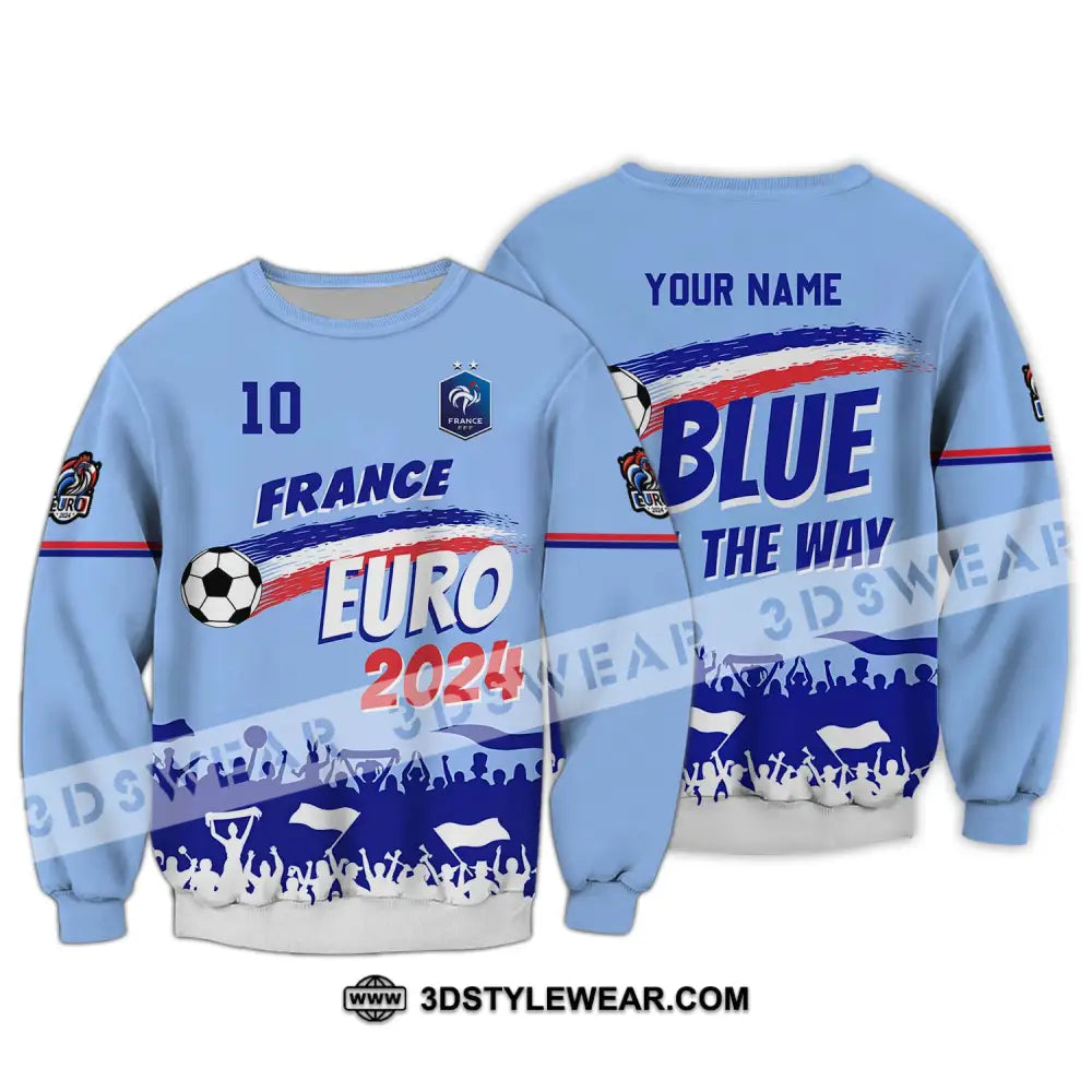 Unisex Shirt - Custom Name And Number France Euro 2024 National Team Blue All The Way Long Sleeve /