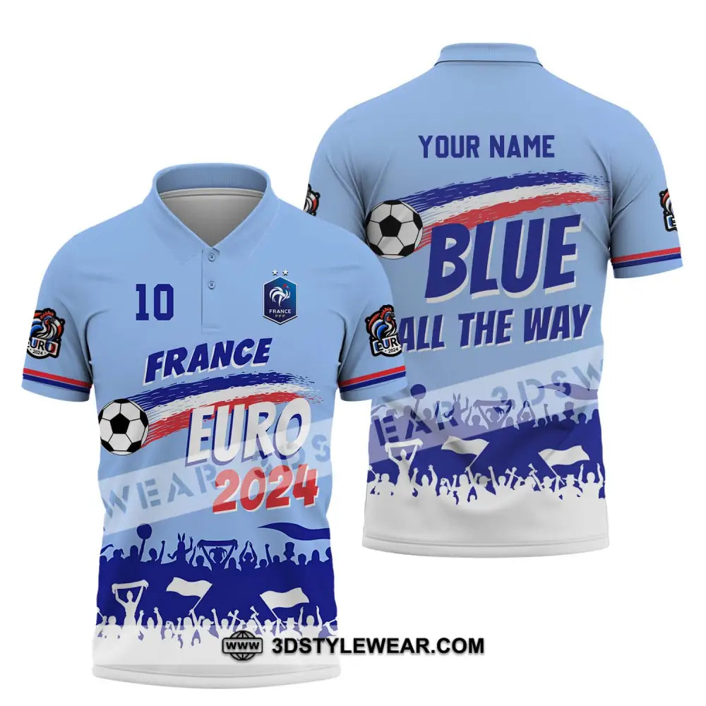 Unisex Shirt - Custom Name And Number France Euro 2024 National Team Blue All The Way Polo / S