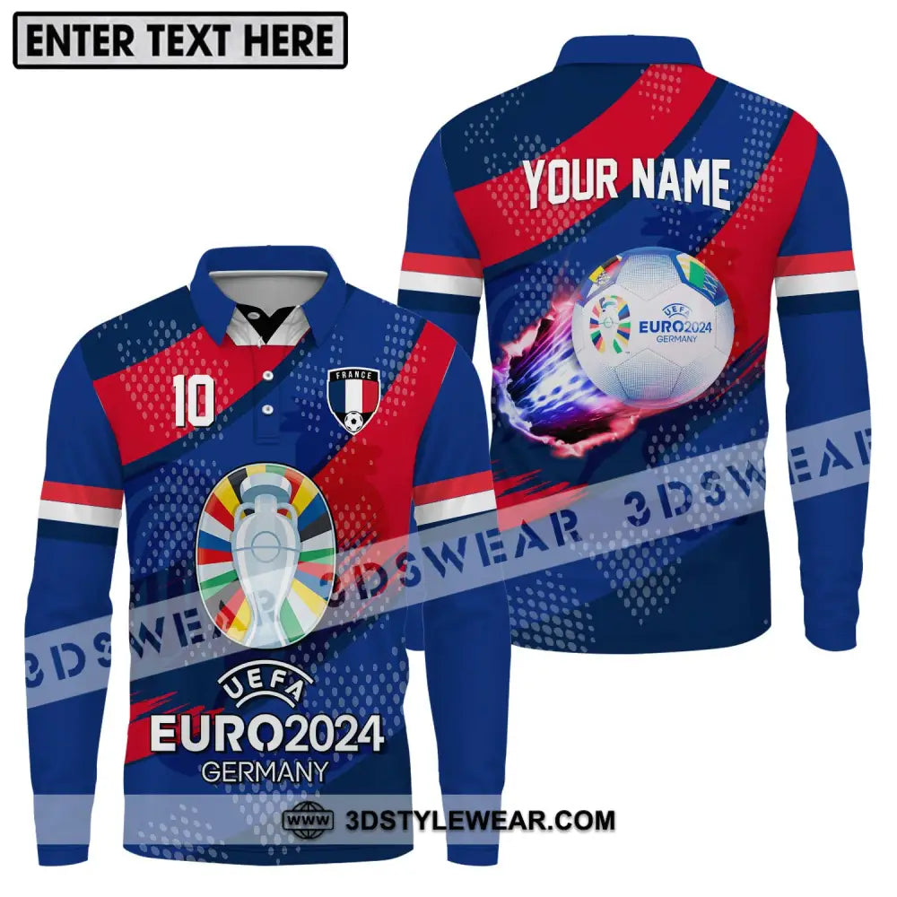 Unisex Shirt - Custom Name And Number France National Team Euro 2024 Long Sleeve Polo / S T-Shirt