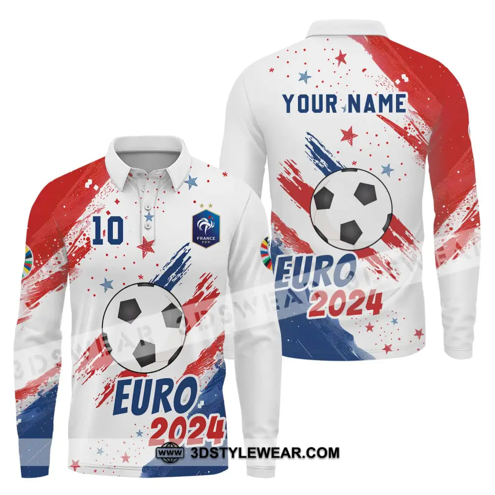 Unisex Shirt - Custom Name And Number France Team Light Stars Euro 2024 Long Sleeve Polo / S T-Shirt