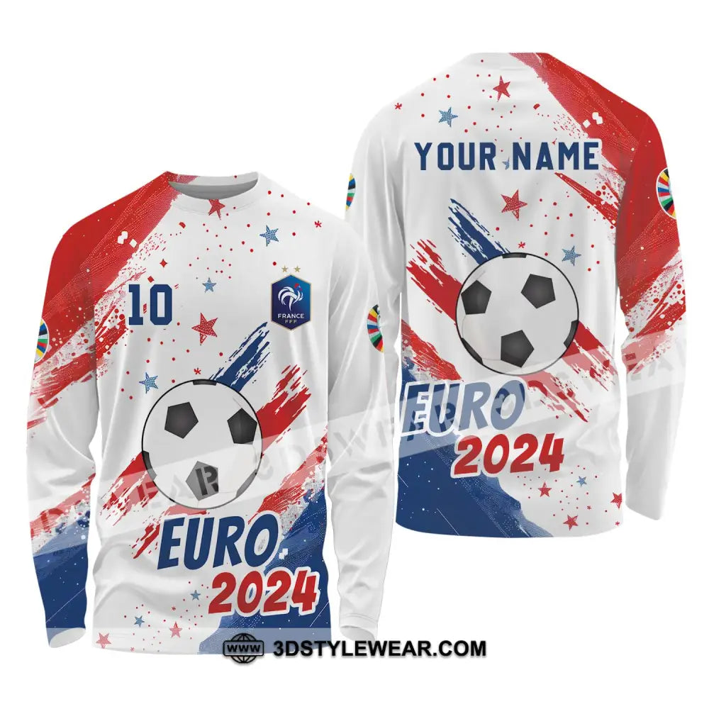 Unisex Shirt - Custom Name And Number France Team Light Stars Euro 2024 Long Sleeve / S T-Shirt