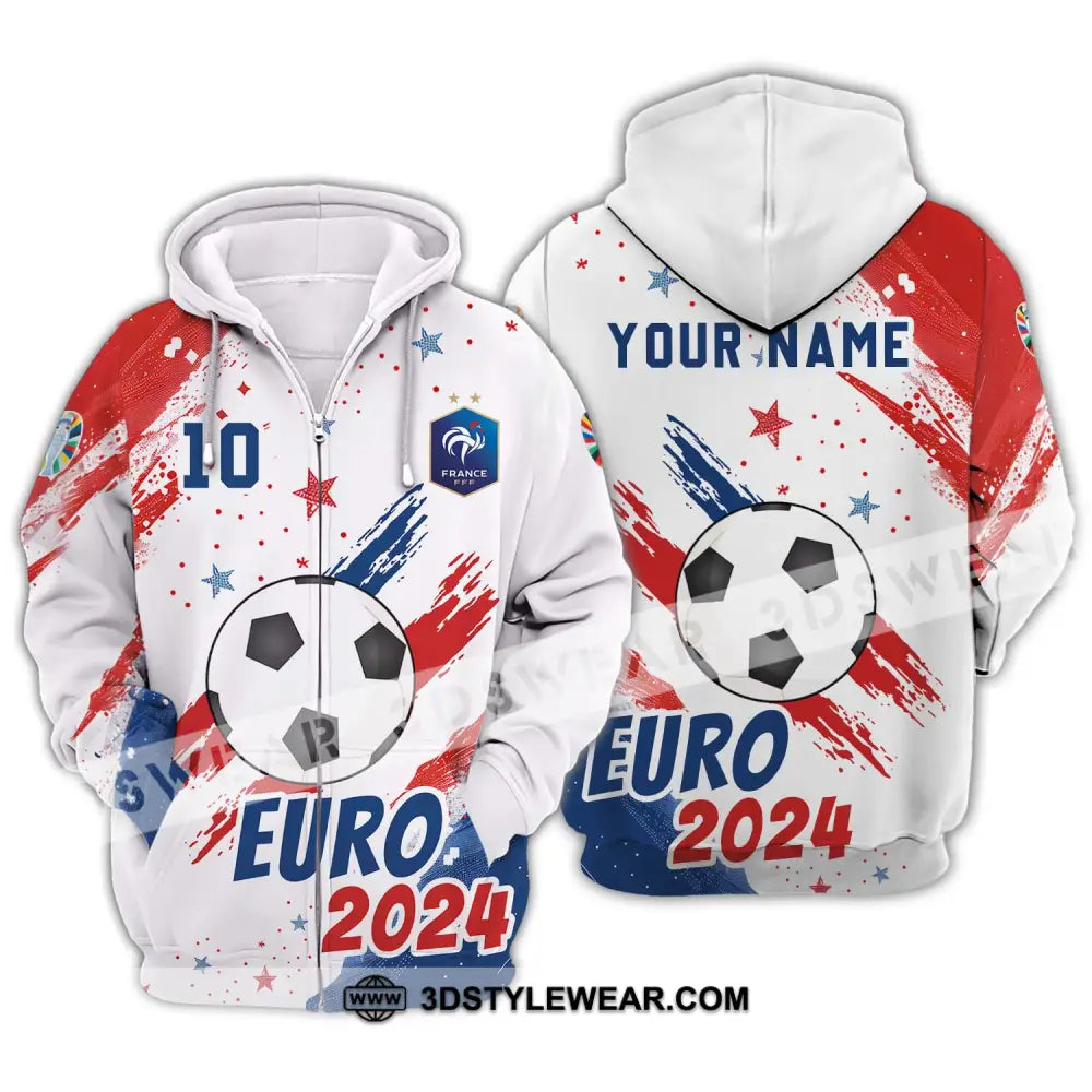 Unisex Shirt - Custom Name And Number France Team Light Stars Euro 2024 Zipper Hoodie / S T-Shirt